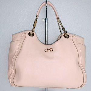 Salvatore Ferragamo Gancini Leather Handbag Tote Blush Pink Gold Hardware